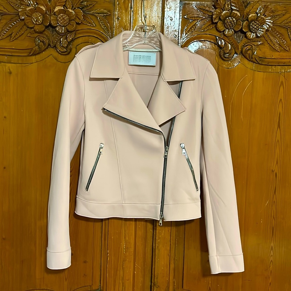 Harris Wharf London Baby Pink Biker Jacket   Small